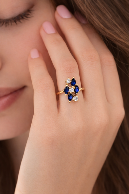 Anillo de oro de 14 quilates con flor para mujer, talla 8