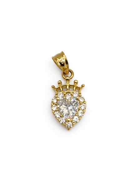 14k Gold Heart and Crown Pendant for Women, 14.37mm