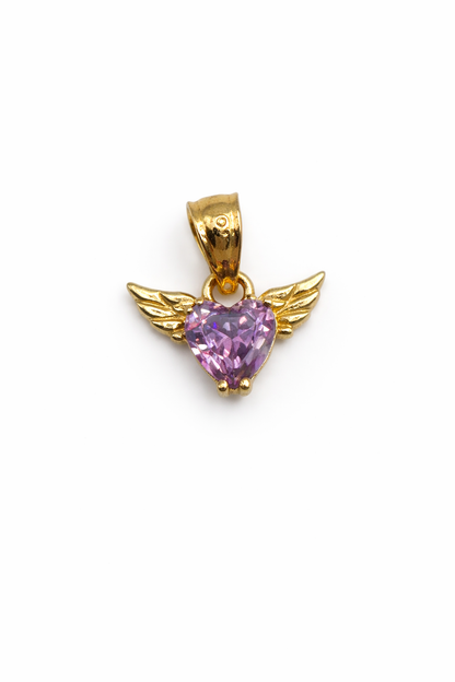 14k Gold Heart and Wings Pendant for Women, 13.16mm