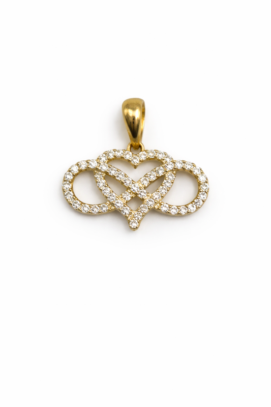 Colgante de corazón infinito de oro de 14 k para mujer, 17 mm x 19,90 mm