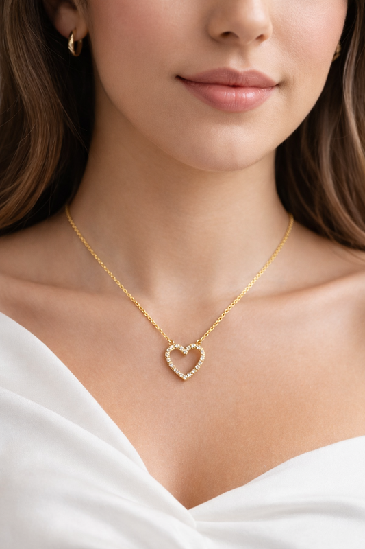 Cadena de oro de 10 quilates con forma de corazón para mujer, de 16 a 18 pulgadas
