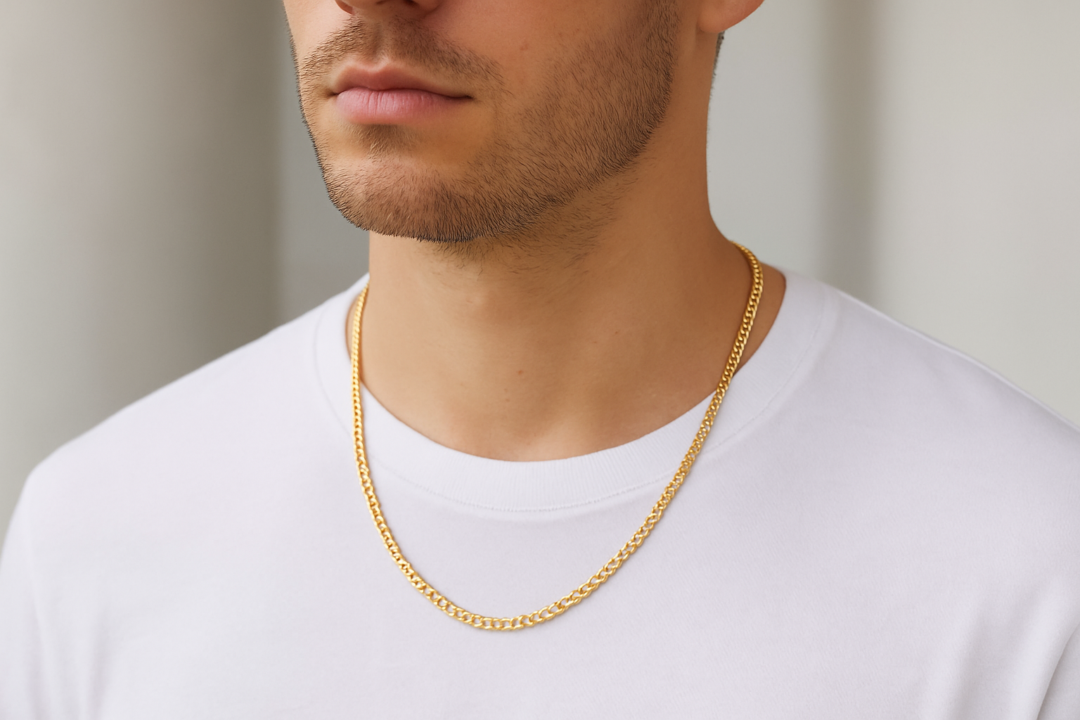Persona usando la cadena Cuban link de oro